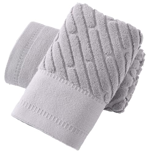 sense gnosis Diagonal Dash Pattern Grey Hand Towel Set of 2 Premium 100% Cotton Ultra Soft Highly Absorbent Hand Towel for Bathroom 13 X 29 Inch - color: Grey