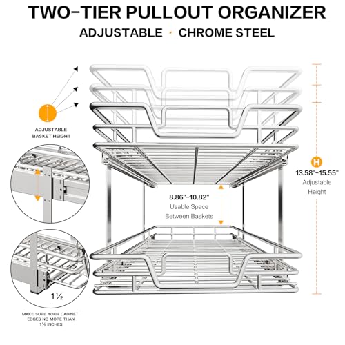 2-Tier Kitchen Cabinet Pull Out Cabinet Organizer,Shelf and Drawer Organizer Slide Out Pantry Storaqe Basket in Multiple Sizes (17" W x 21" D) - size: 17" W x 21" D