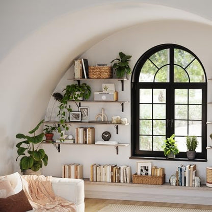 Long Wall Shelves, 31.5" Wall Mounted Shelves with Metal Brackets | Floating Book Shelf, Set of 2, Easy Assembly, Max Load 22lbs, Wood Wall Storage Ledges, Living Room/Bathroom/Bedroom, Greige - color: Greige, size: 31.5 Inch