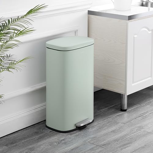 happimess Curtis 8 Gal Step Trash Can Soft Close 25", Pistachio Gelato | Iron Construction, Satin Finish, Removable Liner, Steel Pedal, 20 Trash Bags Included, Kitchen Office Bin - color: Pistachio Gelato