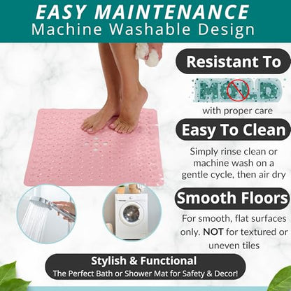 ENKOSI Square Shower Mat – 21 x 21 Inch Non-Slip Mat with Suction Cups and Drain Holes – Anti-Slip Square Bathroom Bathtub Shower Mats for Inside Shower (21x21 Baby Pink) - color: Baby Pink