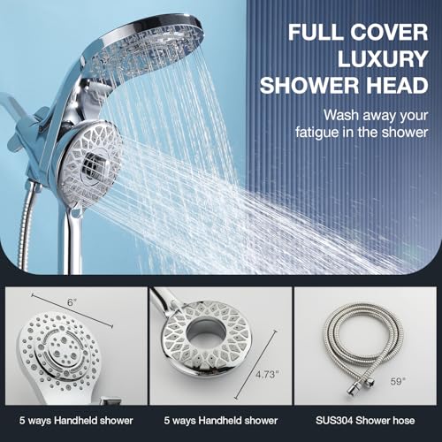 High Pressure Rain Shower Head with Handheld Spray Combo Fixed Showerhead Dual Shower Head Set 10 Sprays Detachable Hand Held Showerheads Built-in Magnetic System Chrome Polished - color: Chrome Polished