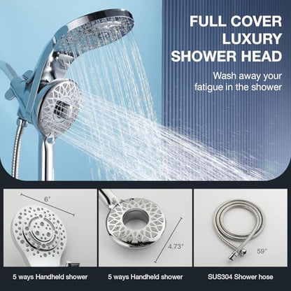 High Pressure Rain Shower Head with Handheld Spray Combo Fixed Showerhead Dual Shower Head Set 10 Sprays Detachable Hand Held Showerheads Built-in Magnetic System Chrome Polished - color: Chrome Polished