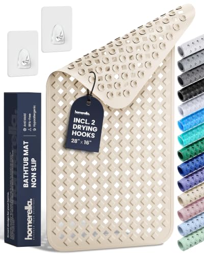homerella Bathtub Mat Non Slip 28x16 Shower Mat Non Slip Anti Mold BPA Free | Mildew Resistant, Machine Washable, Strong Grip Tub Mat,Shower Mats for Inside Shower, Bath Mat for Tub Non Slip EU Certified - color: Sand, size: 27.6" x 15.7" (Rectangular)