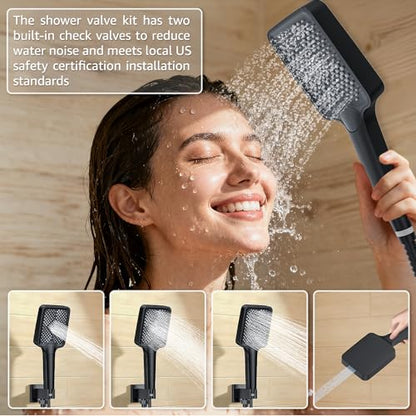 Shower System Modern Rain 8 inches Brass Faucet Set With Valve and Diverter Shower Mixer With Handheld High Pressure Square Rainfall Shower Valve (8'' Wall Mount, Matte Black) - color: Matte Black, style: 8'' Wall Mount