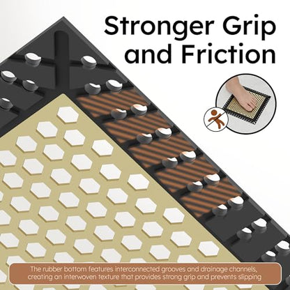 Not Moving Square Shower Drain Hair Catcher, Drain Cover, 4 inch | 304 Stainless Steel and TPE Material/ Efficient Drainage / Easy Clean / Anti-Clogging / Fits Bathroom Hair Catcher for Shower - color: Matte Black & Brushed Gold, size: 4 inch