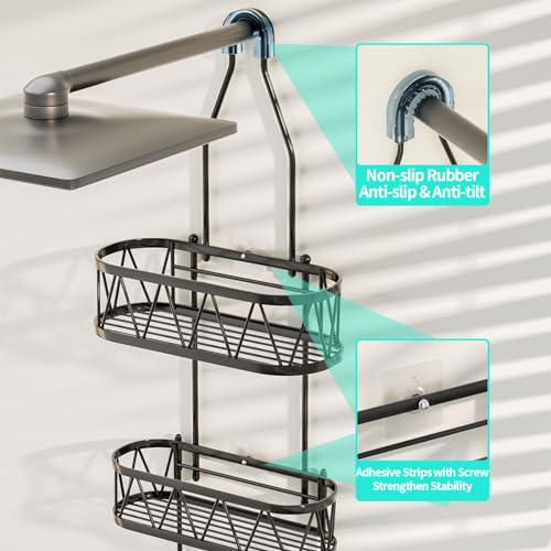 HapiRm Hanging Shower Caddy, Rustproof & Waterproof Shower Organizer with Soap Holder & 4 Hooks, No Drilling Hanging Bathroom Shelf for Bathroom - Black