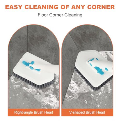 Long Handled Scrub Brush for Shower,3-in-1 Cleaning Brushes with 3 Different Function Cleaning Heads Brush for Shower Cleaning Bathroom Kitchen Walls Tub Tile (White) - color: White
