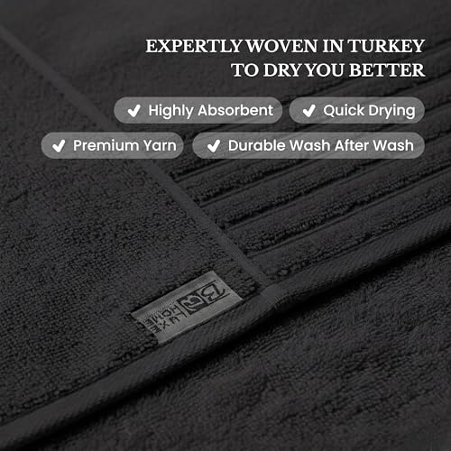 BW Luxe Home - 100% Soft Turkish Cotton 6 Piece Black Towel Set (2 Bath, 2 Hand, 2 Wash). 600 GSM, Combed Natural Yarn for Fast Drying & Excellent Absorption. Hotel & Spa Luxury Quality. - color: Rich Black
