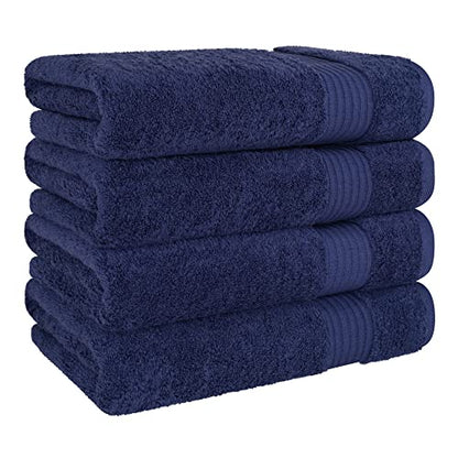 Cotton Paradise 100% Cotton Turkish Towel Set, Soft Absorbent Quick Dry, 4 Piece Bath Towel Set, Navy Blue - color: Navy Blue, size: 27"x54"