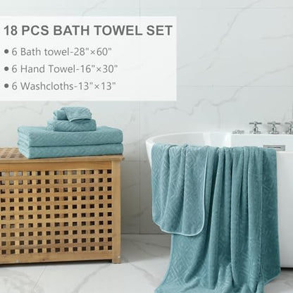 Smuge 18-Piece Bath Towel Set, Include 6 Bath Towel Sheets, 6 Hand Towels and 6 Washcloths - Highly Absorbent Quick Dry 100% Microfiber,Ultra Soft Bathroom Towel Set (Green Pine) - color: Green Pine, size: 18 Pcs Bath Towel Set
