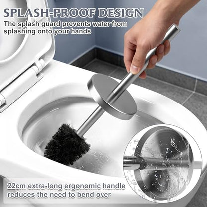 Toilet Brush and Holder Set,Stainless Steel Toilet Bowl Brush and Holder for Bathroom,Hidden Toilet Bowl Brush with 2 Heads,Heavy Duty Cleaner Brush with Removable Inner Bowl and Splash Protection - color: Silver-a2
