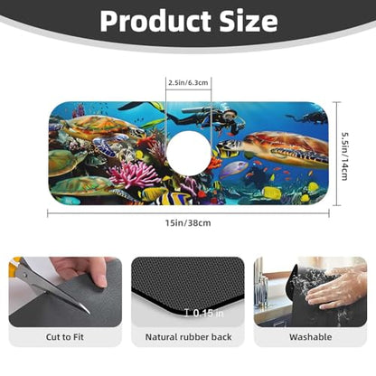 Marine turtle Kitchen sink faucet pad, strong water absorption, anti slip, easy to clean, very suitable for splash and drip prevention, suitable for kitchens and bathrooms - color: Marine turtle