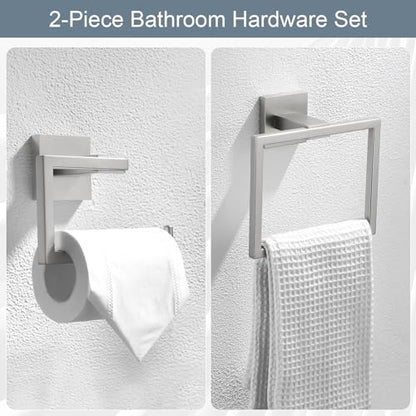 YACVCL Towel Holder & Toilet Paper Holder Brushed, Bathroom Hardware Set, Stainless Steel Hand Towel Ring Bar, Wall Mounted Towel Hanger Tissue Roll Holder for Kitchen Lavatory 2 Pcs