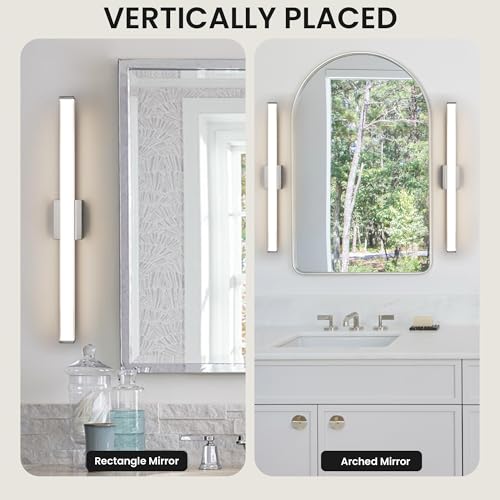 Modern LED Bathroom Vanity Light 36 inch 24W Dimmable 3CCT Bathroom Light Fixture Over Mirror Rectangle Bath Vanity Light Bar with Double Layer Acrylic Shade (Chrome) - color: Chrome, size: 36 inch