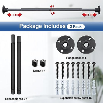 Heavy Duty Shower Curtain Rod - 28 to 48" Fixed Shower Curtain Rod Wall Mounted - Adjustable Extendable Rustproof for Bathroom,Closet,Doorway,Window - Matte Black 2 Pack - size: 29-48" (2 Pack)