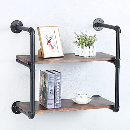 Industrial Pipe Shelves With Wood Planks,Rustic Pipe Shelving Wall Shelf | Metal Pipe Solid Pine Wood,Easy to Assemble,Wooden Board Thickness 0.78 In,For Bar Farmhouse Kitchen Office Bathroom,Bedroom - color: 2-layer, size: 24in