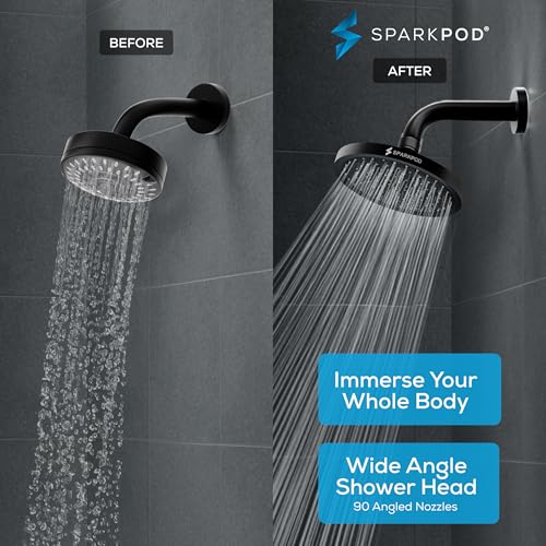 SparkPod Rain Shower Head, 8 Inch Round, Midnight Black Matte Finish | High Pressure Shower Heads, 90 Nozzles, Adjustable Showerhead, No Tools Needed, Universal Connection - color: Midnight Black Matte, style: 8 Inch Round