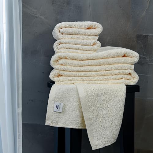Tens Towels 8 Piece Towel Set, 2 XL Bath, 2 Hand, 4 Washcloth, Cream | 100% Cotton, Lighter Weight, Quicker to Dry, Super Absorbent, Perfect for Bathroom - color: Cream