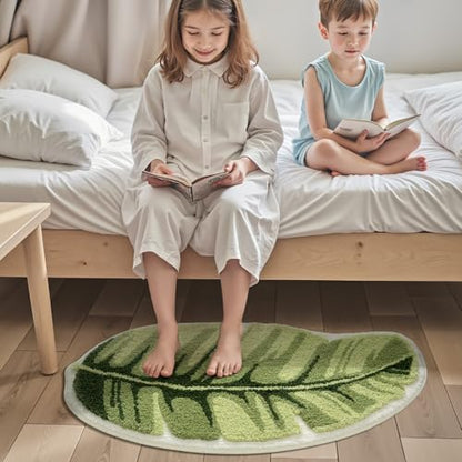 LUMI Cute Bathroom Rug Green Leaf, Absorbent Non Slip Bath Mat, 19.5"x39.5" | Palm Leaf Plant, Soft Plush Microfiber, Quick Dry, Washable for Shower Floor, Bathroom, Sink Bathtub, Bedroom, Kids Room - color: Ample Palm Leaf