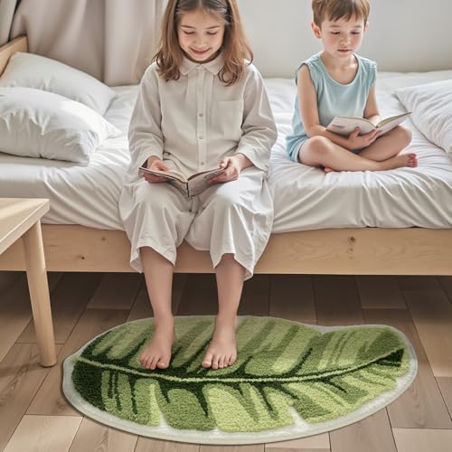 LUMI Cute Bathroom Rug Green Leaf, Absorbent Non Slip Bath Mat, 24"x48" | Palm Leaf Plant, Soft Plush Microfiber, Quick Dry, Washable for Shower Floor, Bathroom, Sink Bathtub, Bedroom, Kids Room - color: Ample Palm Leaf-large