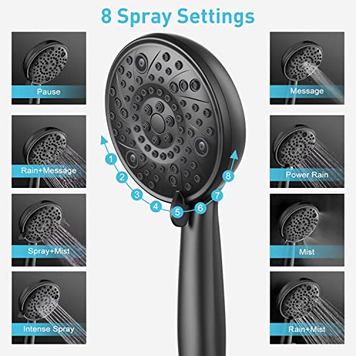 EMBATHER 8'' Shower System with Handheld & Trim Kit, Matte Black | 2-IN-1 Shower Faucet Set, 3-Mode Shower Head, 8-Setting Handheld Spray, Pressure-balanced Valve & Trim Kit - color: Matte Black, size: 8 Inch