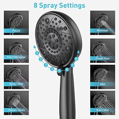 EMBATHER 8'' Shower System with Handheld & Trim Kit, Matte Black | 2-IN-1 Shower Faucet Set, 3-Mode Shower Head, 8-Setting Handheld Spray, Pressure-balanced Valve & Trim Kit - color: Matte Black, size: 8 Inch