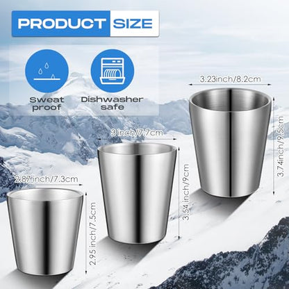 Mimorou 8 Pack Stainless Steel Insulated Cup 5.9 oz Metal Tumbler Double Wall Vacuum Water Glasses Camping Reusable Mugs BBQ Home Office Party Coffee(Silver) - color: Silver, size: 5.9 oz