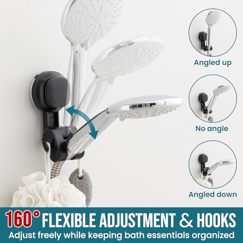 TAILI Shower Head Holder Suction,Visible Safety,with Hooks,Black | height angle adjustable,handheld shower wand bracket,no-drill removable waterproof,plastic,wall mounted,universal,kids,pets - color: Black& Red, size: Round