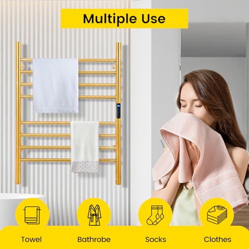 Heated Towel Racks for Bathroom 8-Bars, 23" Wall Mounted Electric Towel Warmer Racks with Timer & Temperature Control,Gold