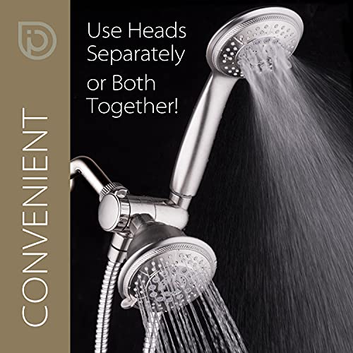 High Pressure 24-Function Dual 2-in-1 Handheld Shower Head Combo | With Self-clean Nozzles, 3-way Anti-swivel Water Diverter, and Premium Stainless Steel Hose / Nickel Finish - color: Brushed Nickel, size: 1.8 Gallons Per Minute