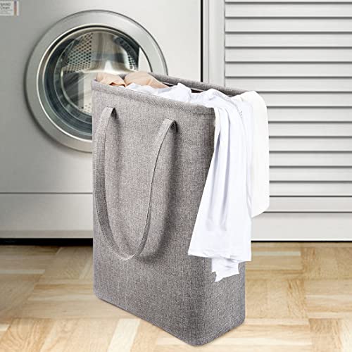 Laundry Basket with Handles Grey Coffee-Slim Laundry Bin Collapsible Dirty Clothes Basket Narrow Laundry Bag Foldable Dirty Hamper for Camping, Dorms, Apartments - color: Grey