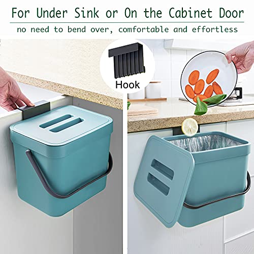 LALASTAR 5L+7L Kitchen Compost Bin, Hanging Trash Can with Lid for Kitchen Cabinet Door, Under Sink, Wall Mounted Waste Bin for Bathroom, Blue