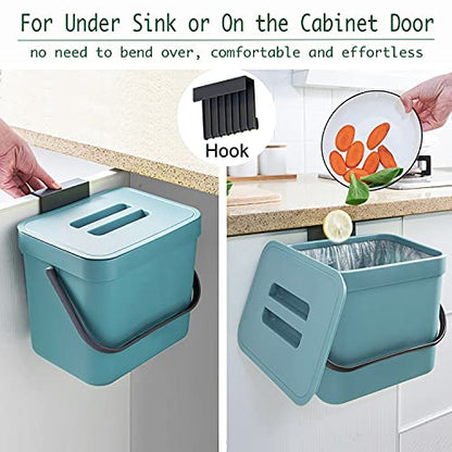 LALASTAR 5L+7L Kitchen Compost Bin, Hanging Trash Can with Lid for Kitchen Cabinet Door, Under Sink, Wall Mounted Waste Bin for Bathroom, Blue