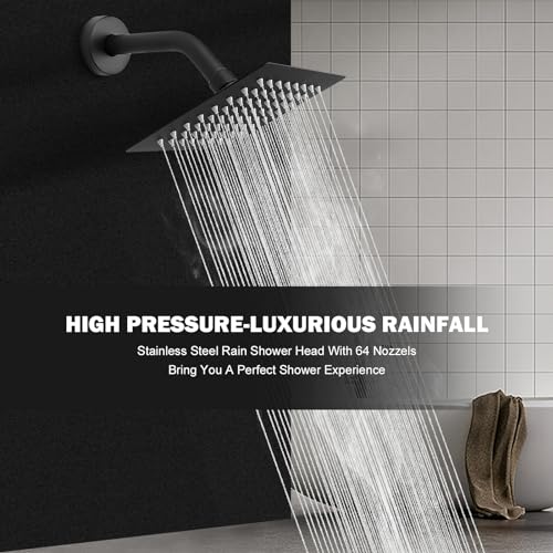 NearMoon Rain Shower Head, High Flow Stainless Steel Square Rainfall Shower, High Pressure Design, Awesome Shower Experience Even At Low Water Flow (6 Inch, Matte Black) - color: Matte Black, size: 6 Inch Square