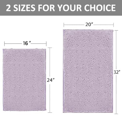 Chenille Bath Mats Set 2 Piece Non-Slip Luxury Bath Runner Rugs Extra Soft Absorbent Shaggy Washable Dry Plush Area Carpet Mats - Lavender - color: Lavender