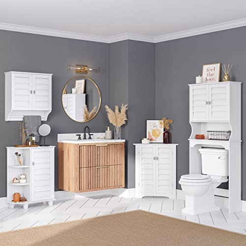RiverRidge Brookfield Over the Toilet Spacesaver Medicine Cabinet, White | Bathroom Storage, Adjustable Shelves, Plantation-Style Shutter Doors, Rectangular Handles, Linen Storage Cabinet Organizer