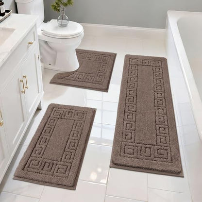 Pauwer Bathroom Rugs Sets 3 Piece, Plush Absorbent Bath Rug, Coffee | Microfiber Bath Mat Set, Non Slip Washable, Quick Dry Floor Carprt, Soft U Shaped Toilet Mats For Bathroom Shower Sink - color: Coffee