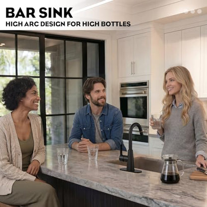 High Arc Bathroom Sink Faucet with Pull Down Sprayer, Tall Matte Black Single Handle Pull Out Faucet with Pop-Up Drain, 1 or 3 Hole Laundry Bar Basin Faucet with Deck Plate WE10CL-ZY-MB - color: Matte Black