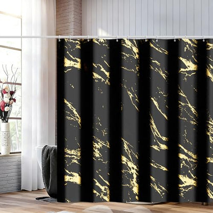 Black and Gold Shower Curtain, Black Marble Shower Curtain, Modern Fabric Shower Curtains for Bathroom, Black and Gold Texture Shower Curtain Set with Hooks 72x72 - color: Black, size: 72"W x 72"L (Pack of 1)
