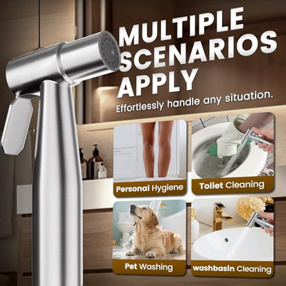 Handheld Jet Sprayer Bidet Sprayer for Toilet Cloth Cleaning | Brushed Nickel, Adjustable Water Pressure, 304 stainless steel, Leak-free, Easy Installation, for Feminine Wash, Baby Cloth