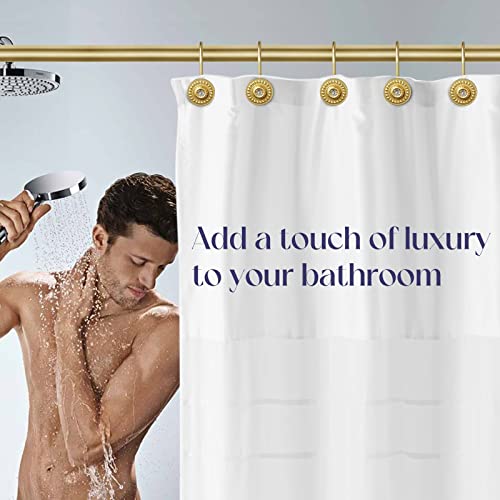 Gold Rhinestone Shower Curtain Hooks, 12 Pack Rustproof Metal Rings | Zinc alloy & acrylic rhinestone design; 4 mm thick wire holds up to 50 lb; anti-rust coating for wet bathroom - color: Gold