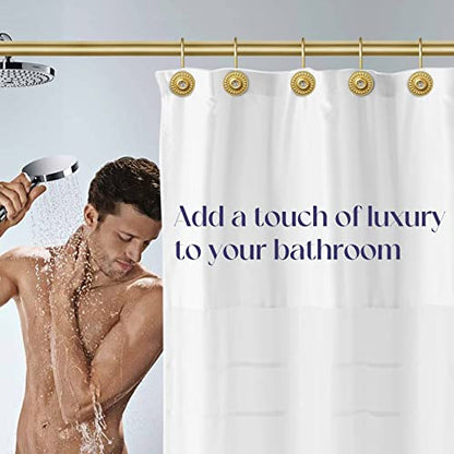 Gold Rhinestone Shower Curtain Hooks, 12 Pack Rustproof Metal Rings | Zinc alloy & acrylic rhinestone design; 4 mm thick wire holds up to 50 lb; anti-rust coating for wet bathroom - color: Gold