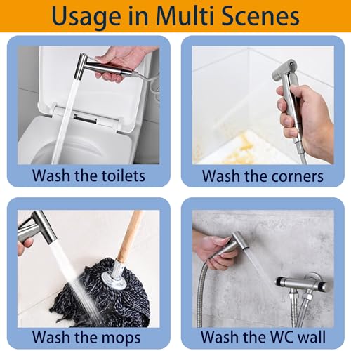 Handheld Bidet Sprayer Attachment Set G1/2 Toilet Bidet with 2M Hose - color: Silver