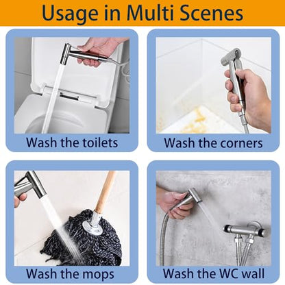 Handheld Bidet Sprayer Attachment Set G1/2 Toilet Bidet with 2M Hose - color: Silver