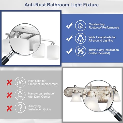 Bathroom Lighting Fixtures Over Mirror, Anti-Rust Vanity Light Fixture for Bathroom, Modern 4-Light Wall Sconce Light for Living Room, E26 Base, Milky White Glass Shades, Bulbs Not Included - color: Brushed Nickel-4Light