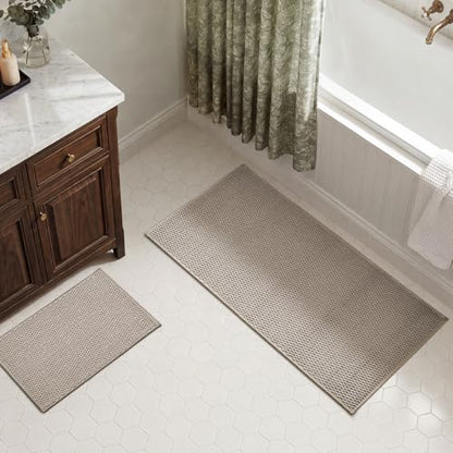 TYUU Bath Mat Set 2 Piece, Thin Bathroom Rugs Non Slip Washable Quick Dry | Non Slip Quick Dry Soft Absorbent Thin Low Pile Bathroom Mats, Washable Bath Rugs 2 Piece Set: 16x24, 24x47 in. Beige - color: Beige, size: 16"x24" + 24"x47"