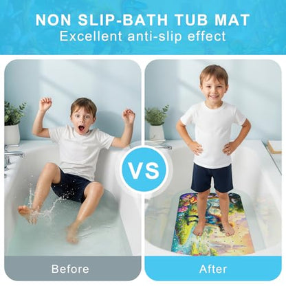 Upgrade Cartoon Baby Bath Mat Non Slip - 40"x16" Extra Long Bathtub Mat for Baby Eco Friendly Durable Bath Mat for Tub Non Slip Kids Tub Mat with Suction Cups, Machine Washable and No Fading, Dinosaur - color: G-dinosaur-3