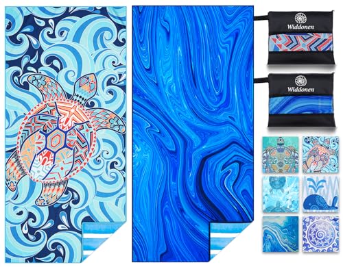 Widdonen Microfiber Beach Towel,Compact 2 Pack-71x32 Inch with Bag Travel | Extra Large,Lightweight,Thin,Sand Free,Quick Dry,Absorbent.Packable for Camping,Swim,Pool,Bath,Picnic,Cruise Essentials Gift - color: 2 Pack Turtle Blue Trippy a