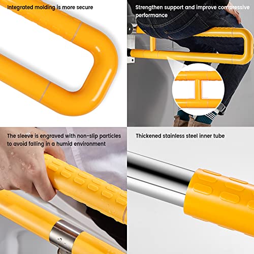 Handicap Grab Bars Rails, 29.5 Inch Foldable Toilet Bar Flip Up Arm Rails with Anti-Slip Grip Shower Assist Aid Safety for Elderly Pregnant Women Disabled Bar (Yellow) - color: Yellow
